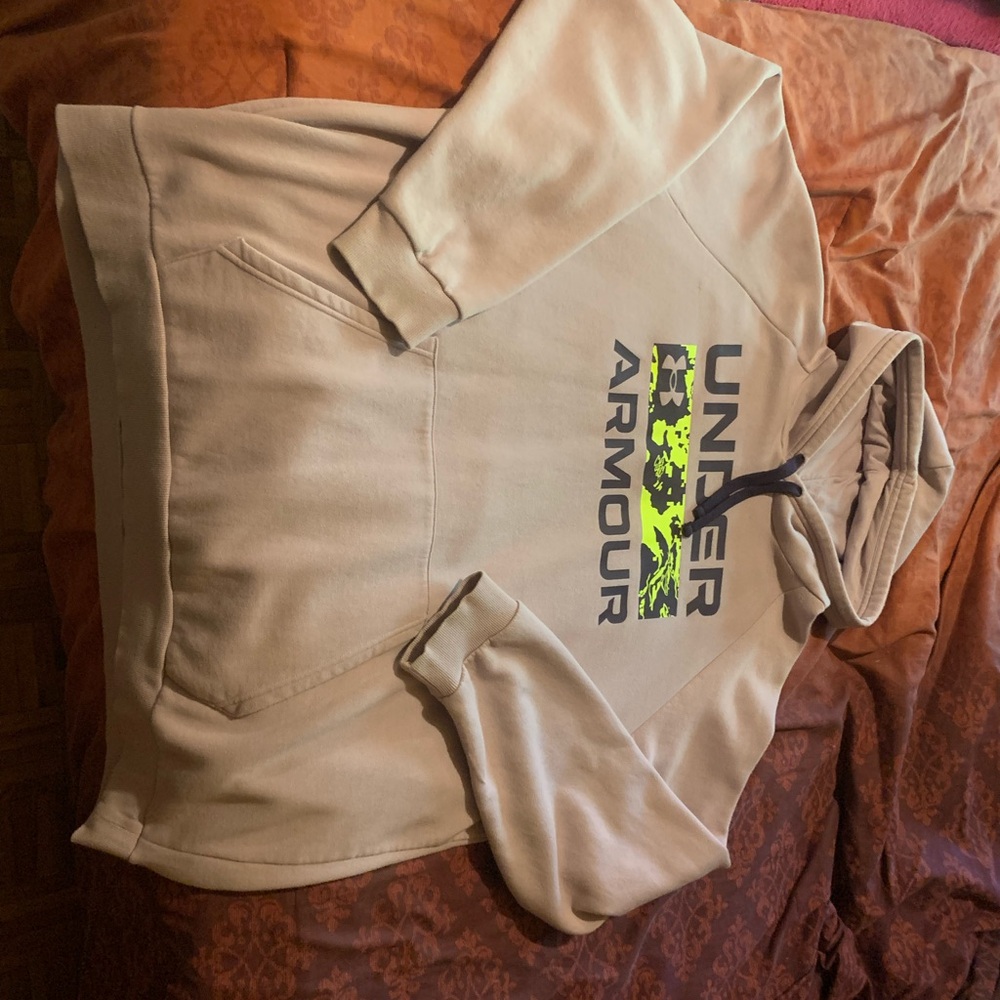 Under Armour Tan Hoodie with Neon Accents